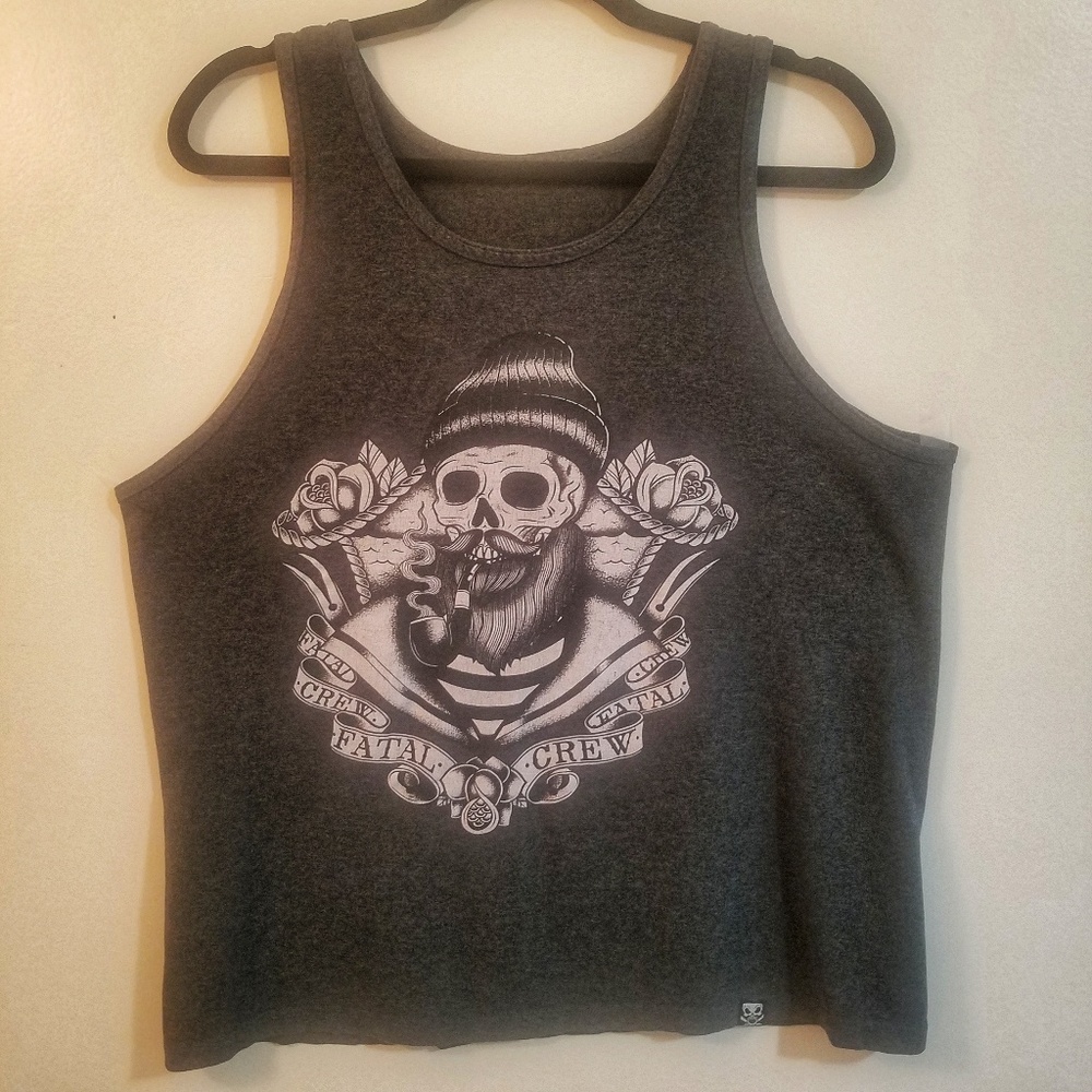 Fatal Crew - Skull Smoking Pipe w/ Beard Gray Tank